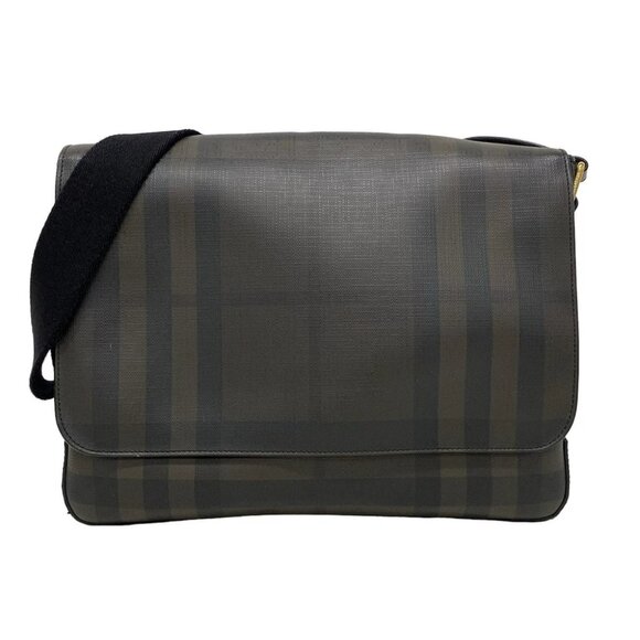 Auth Burberry Dark Brown Black PVC Leather Shoulder Bag - Picture 1 of 10
